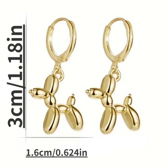 Gold Balloon Dog Dangle Earrings - Picture 3 of 3